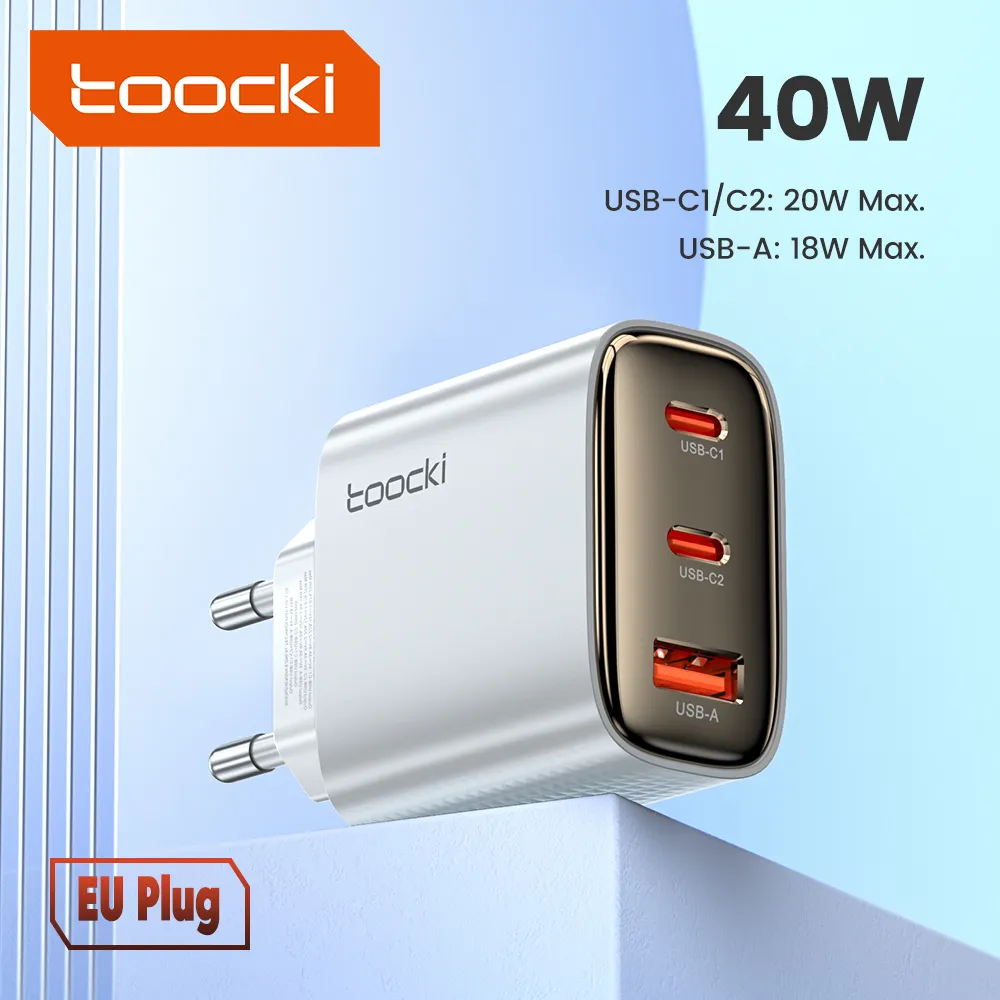 [Moedas - Lv3 Por R$17,21 Un] Carregador Toocki 40w Gan Usb, Carga Rpida Qc 4.0 Usb C